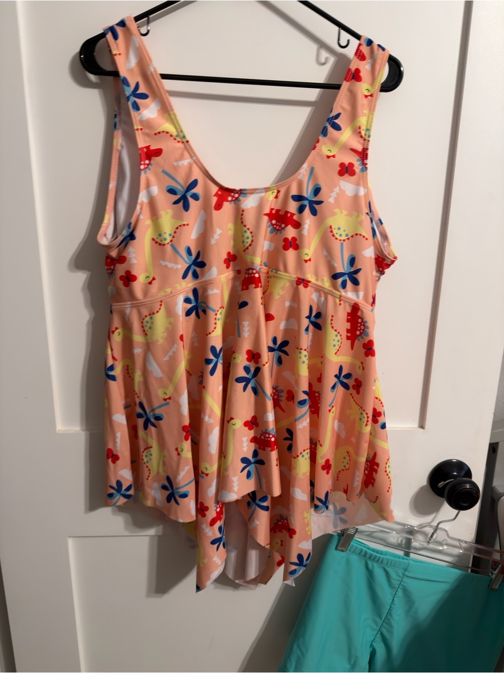 Peach Floral Printed Women’s Swim Tankini with Aqua Swim Shorts - Picture 5 of 9